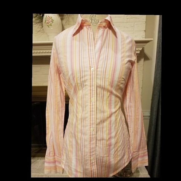 2/$20 BANANA REPUBLIC Striped Shirt Blouse Large L - Picture 1 of 4